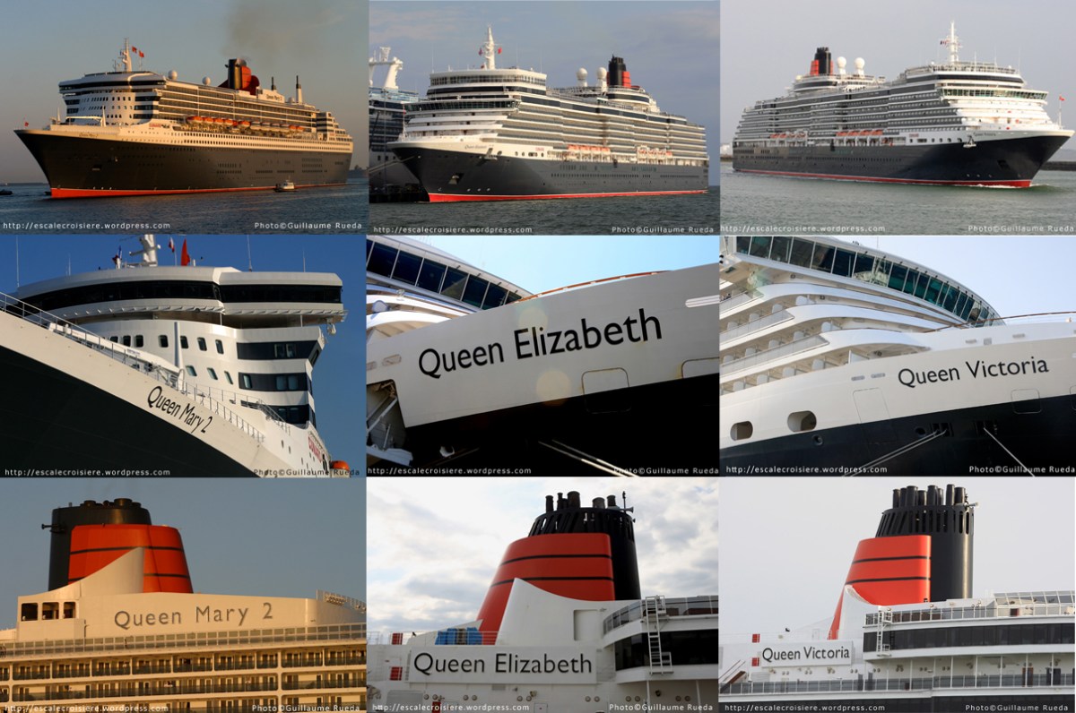 Montage 175 ans Cunard - Queen Elizabeth - Queen Mary 2 - Queen Victoria