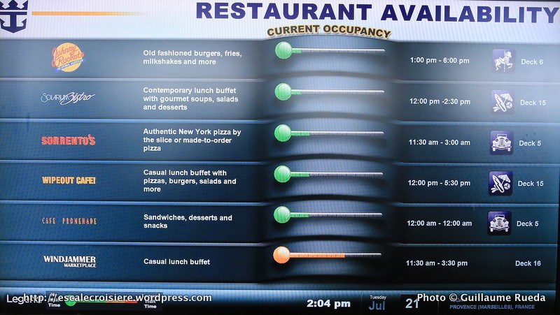 Allure of the Seas - Disponibilité et horaires des restaurants