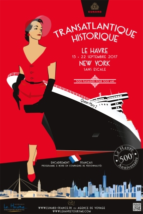 Affiche Cunard transatlantique - Le Havre - New York 2017