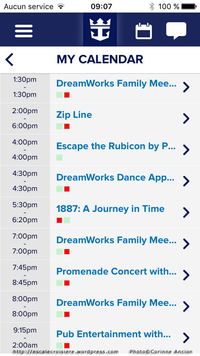 Harmony of the Seas - Appli mobile iQ - programme