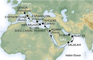Itinéraire - MSC Grand Voyage Civitavecchia - Dubaï - MSC Fantasia
