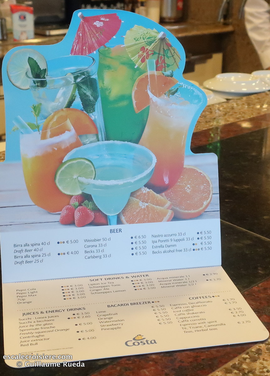 Carte boisson - Costa Fascinosa