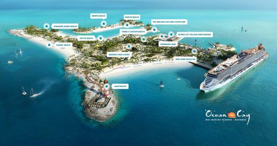 Plan de l'île d'Ocean Cay MSC Réserve Marine