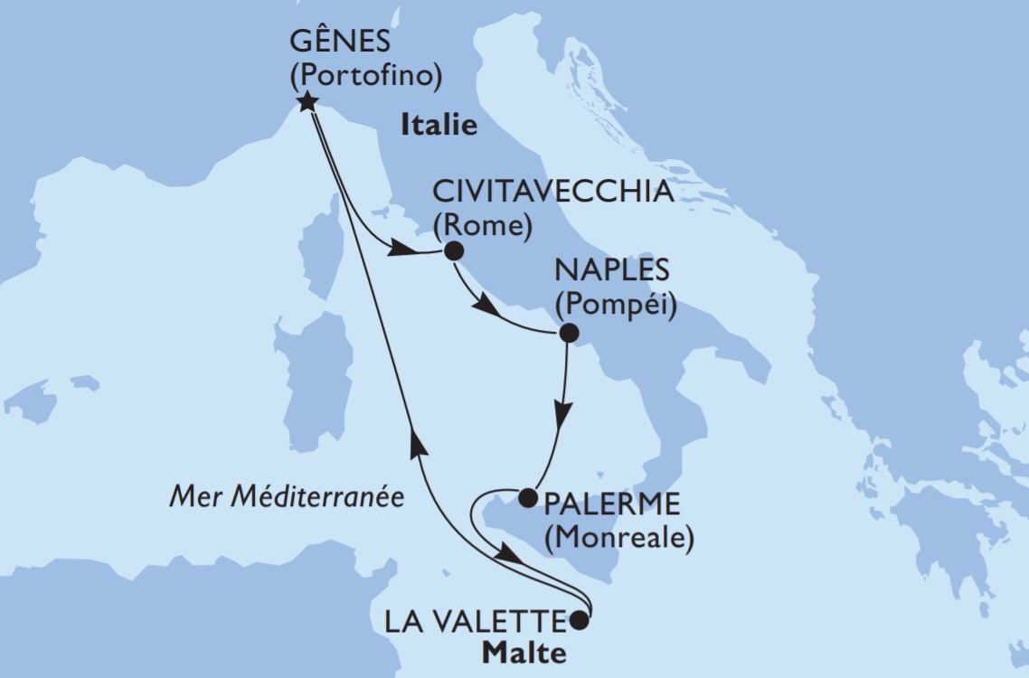 Itinéraire MSC Grandiosa été 2020