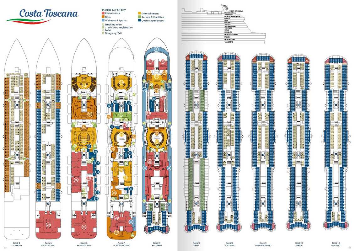 Plan des ponts Costa Toscana Deck Plan