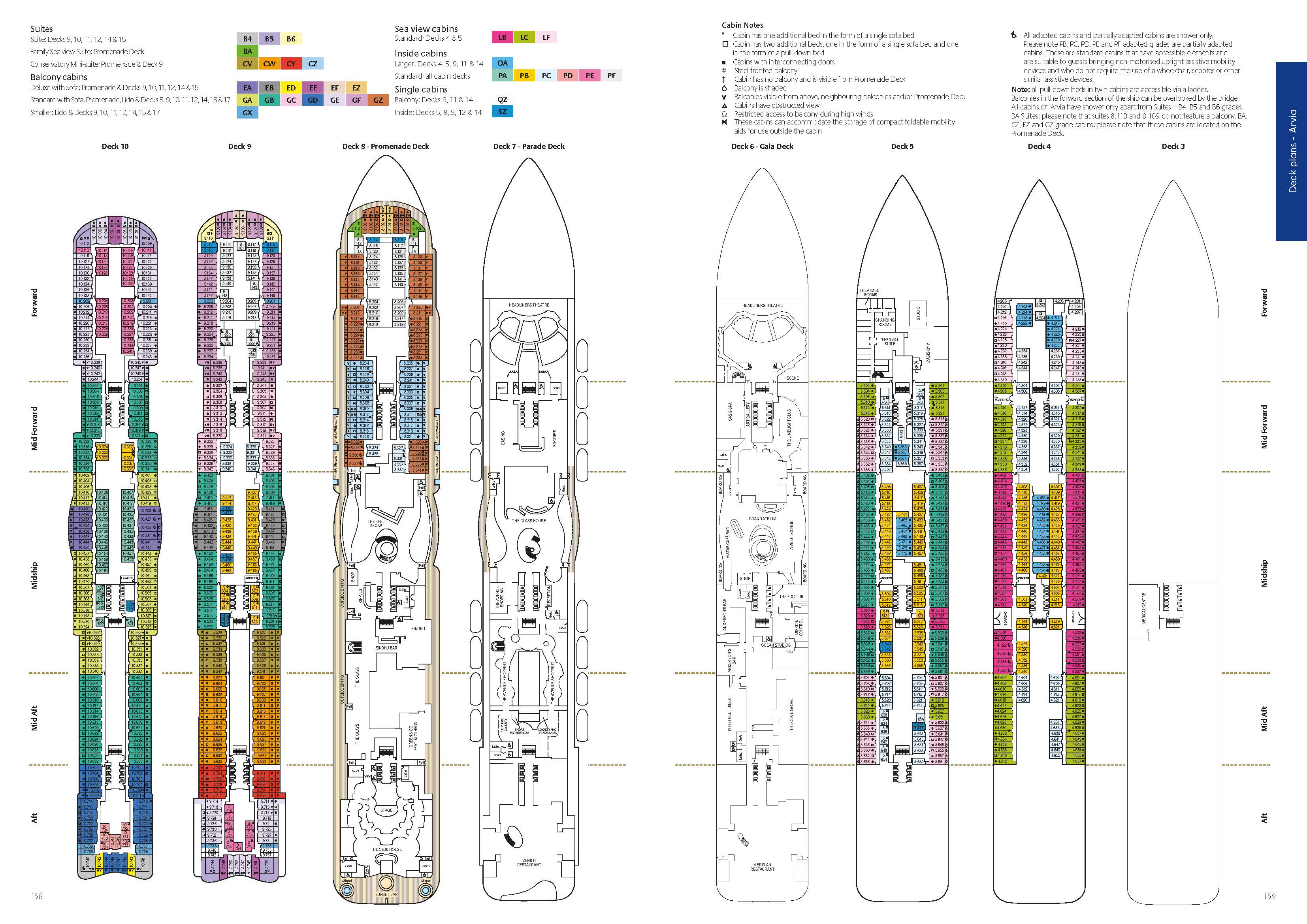 Plan des ponts Arvia Deck Plan P&O Cruises