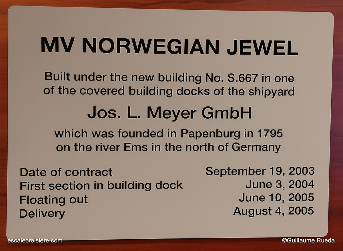 Plaque de chantier - Norwegian Jewel